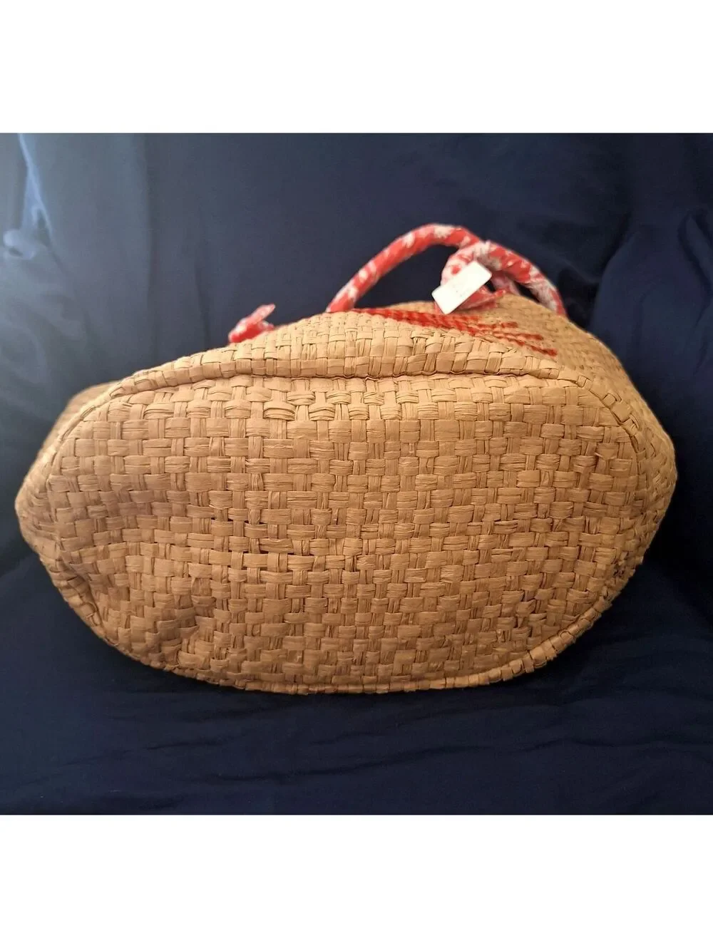 NWT Lulu Crab Woven Wicker Straw Beach Tote Pink Coral Scarf Handles 3 Pockets
